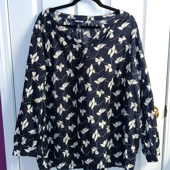 Cotton navy blue lands end long sleeve blouse - Picture 1 of 4